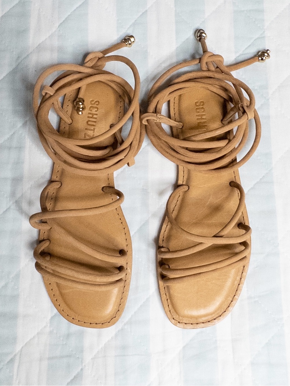 Schutz Madalena Flat Lace-Up Sandals Nougat Caramel NWT Size 7B - Picture 4 of 12